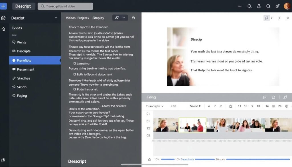 Descript interface showing transcript-based video editing