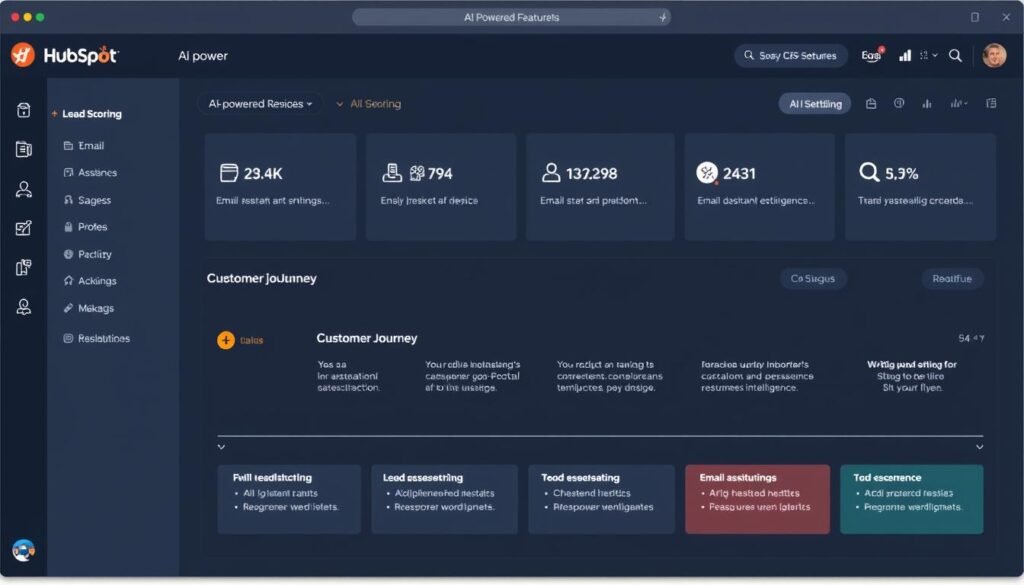 HubSpot AI CRM interface showing lead management dashboard with AI features highlighted