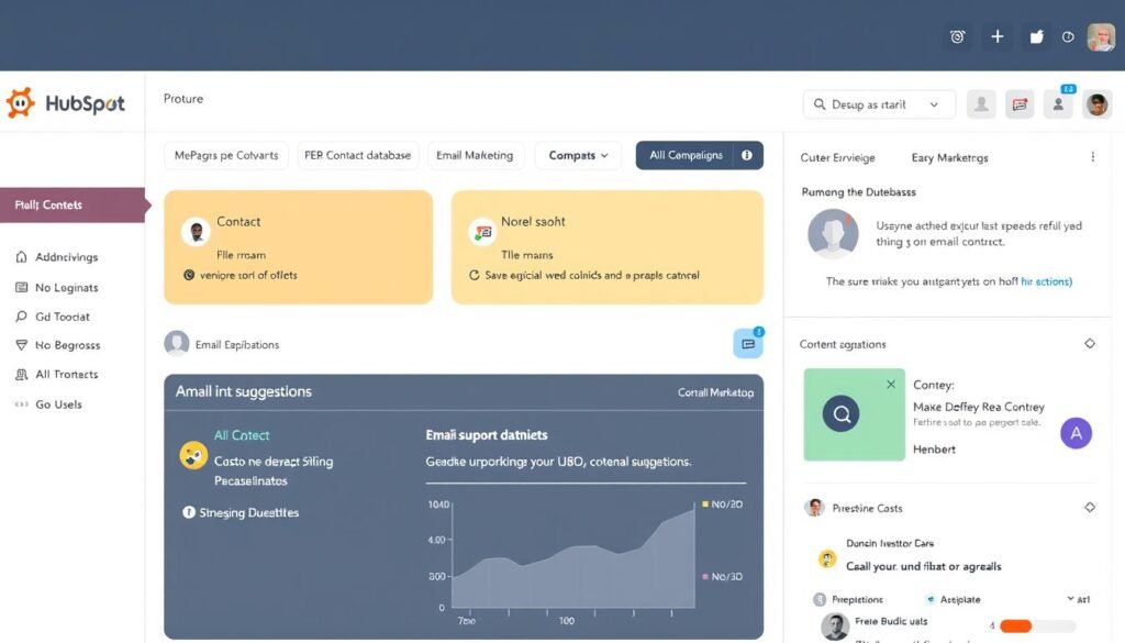 HubSpot Free CRM dashboard showing contact management and email features