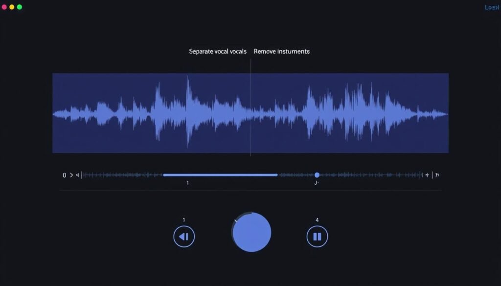 LALAL.AI interface showing audio stem separation and processing