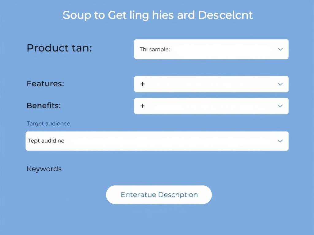 Screenshot of AI product description generator interface with input fields