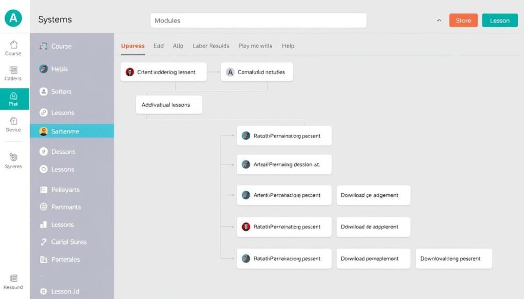 Systeme.io course builder showing module and lesson structure