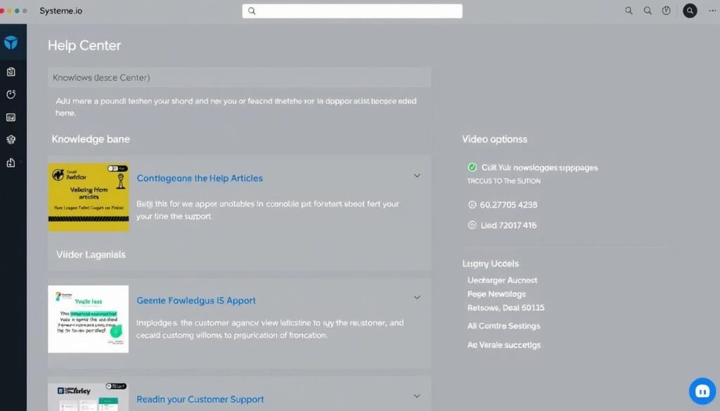 Systeme.io help center showing knowledge base articles and support options