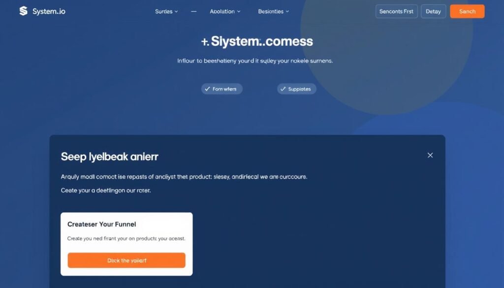 Systeme.io onboarding process showing the welcome screen and setup wizard