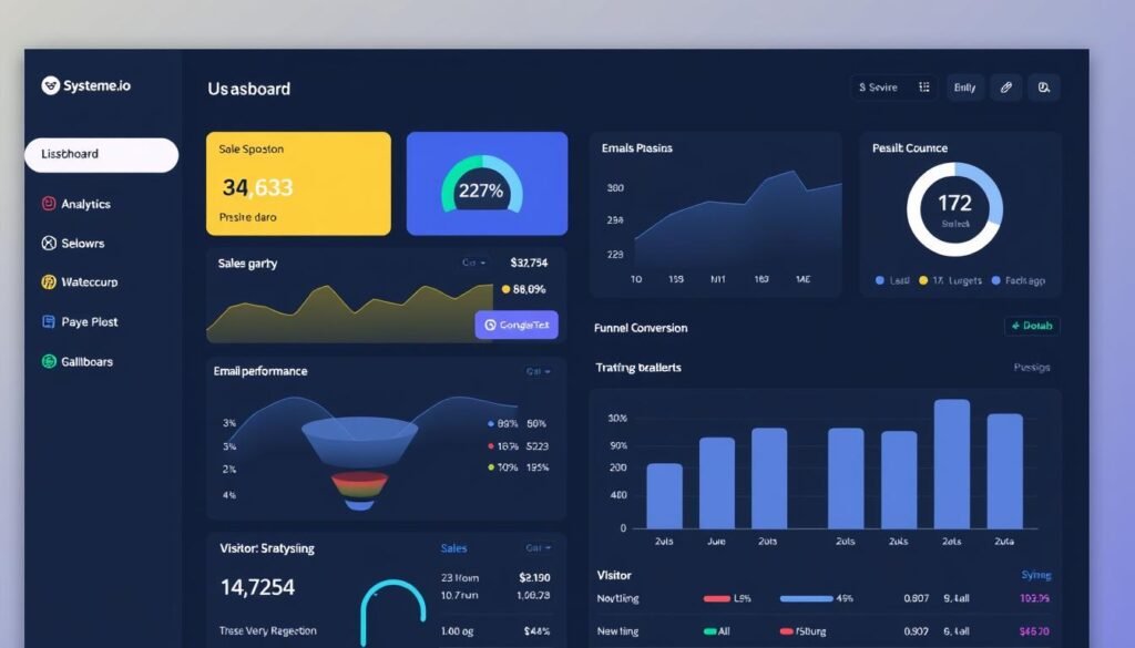 Systeme.io user dashboard showing analytics and performance metrics