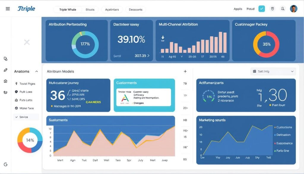 Triple Whale analytics dashboard showing AI-powered attribution modeling and marketing performance metrics