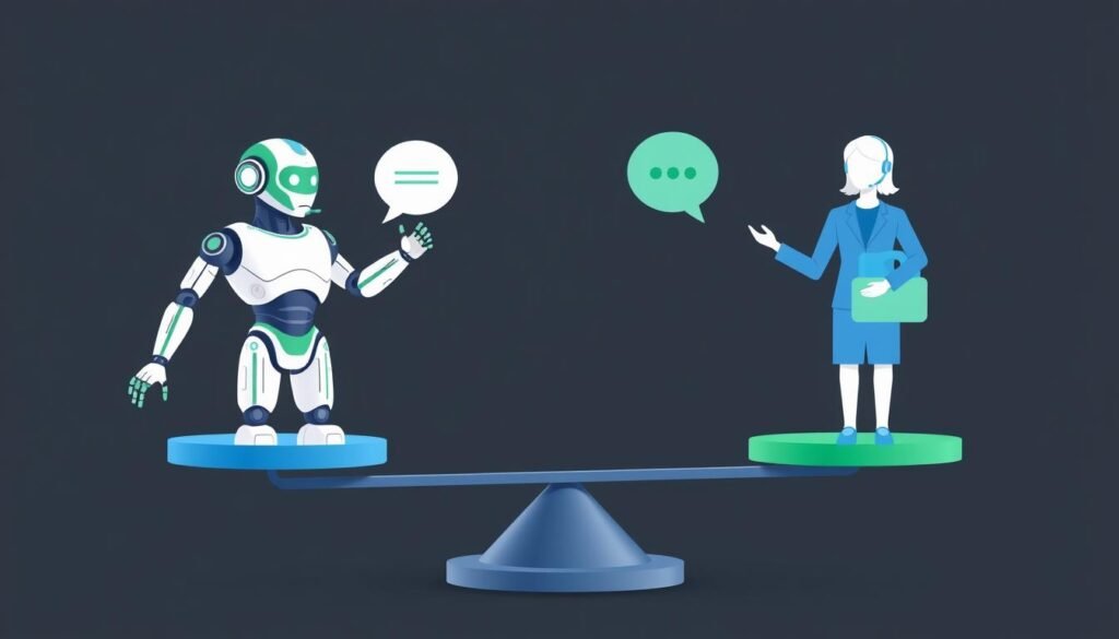 Visual showing balanced approach between AI chatbot and human agent collaboration
