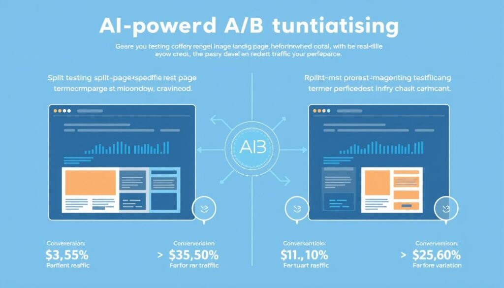 AI-powered A/B testing platform automatically optimizing landing pages to reduce artificial intelligence customer acquisition cost