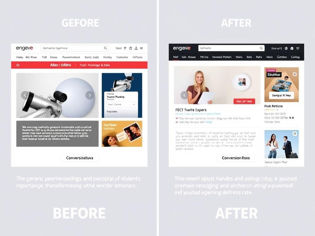 Before and after screenshots showing conversion rate improvement with AI personalization reducing artificial intelligence customer acquisition cost