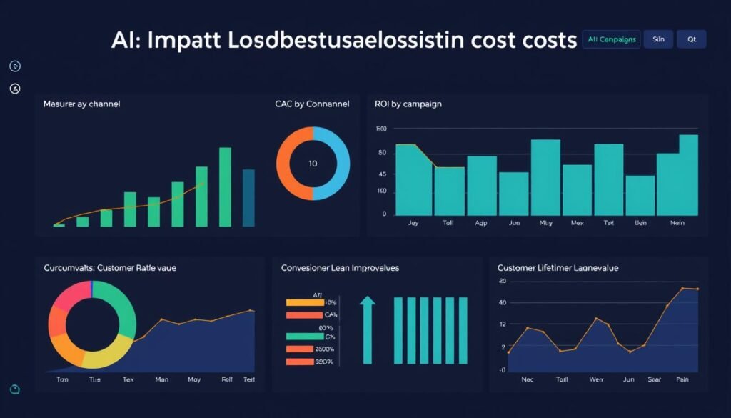 Dashboard showing key metrics for tracking artificial intelligence customer acquisition cost reduction