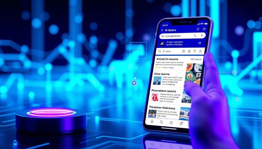 Futuristic visualization of AI-enhanced local search results