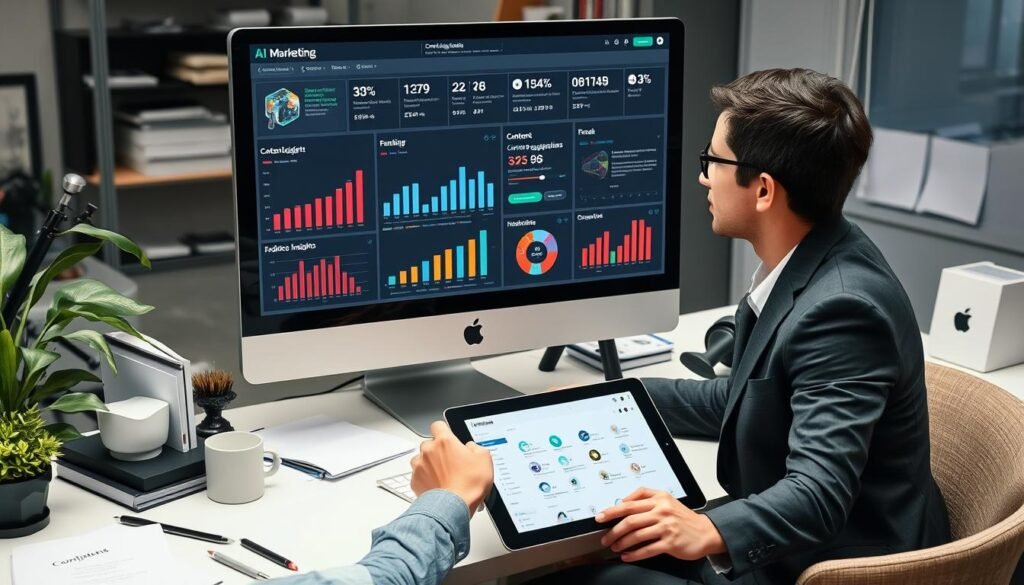 Marketer analyzing campaign results with AI marketing tools