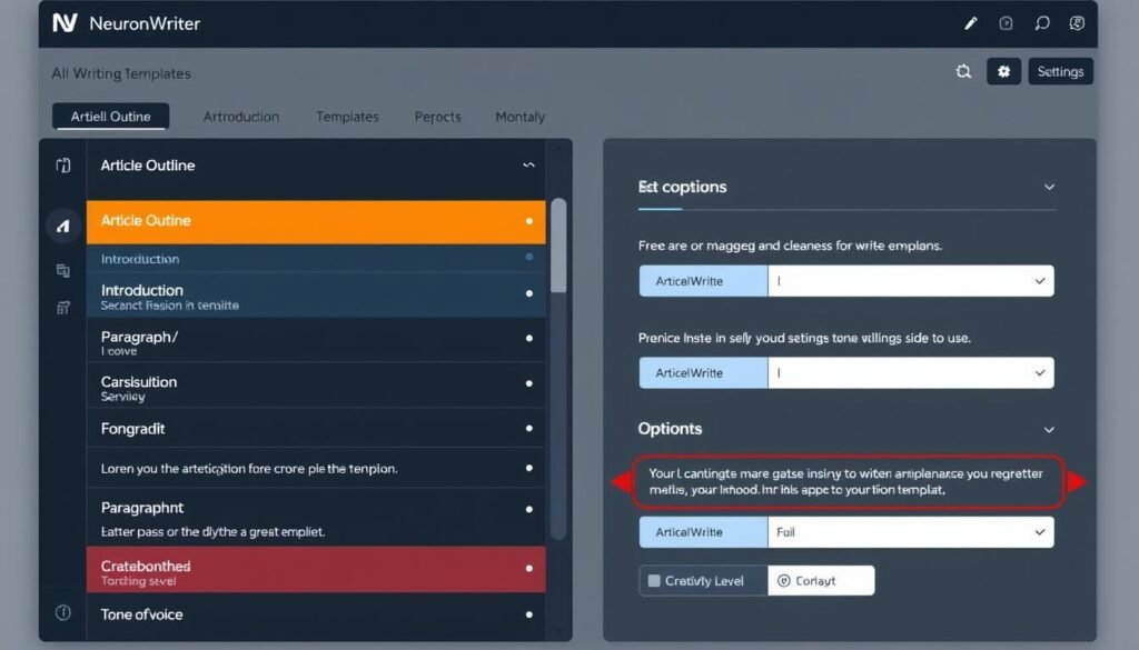 NeuronWriter AI writing templates and options