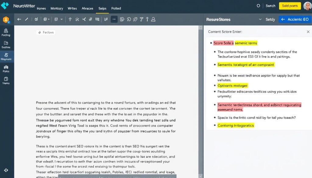 NeuronWriter content editor showing real-time SEO optimization suggestions