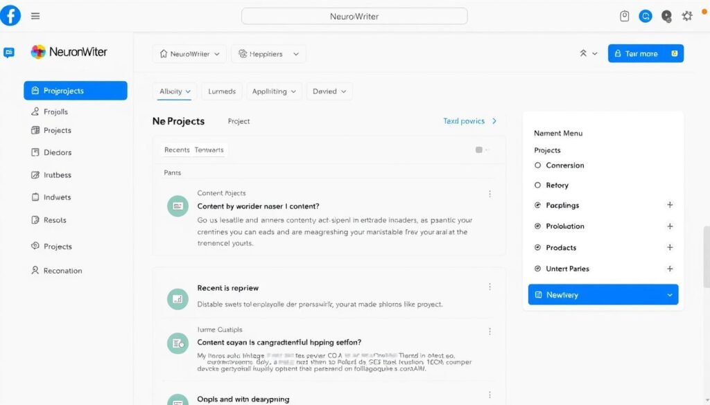 NeuronWriter dashboard showing projects and content queries