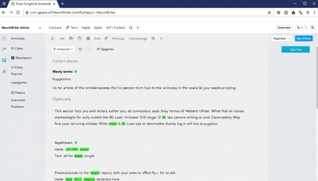NeuronWriter dashboard showing successful content optimization with high content score