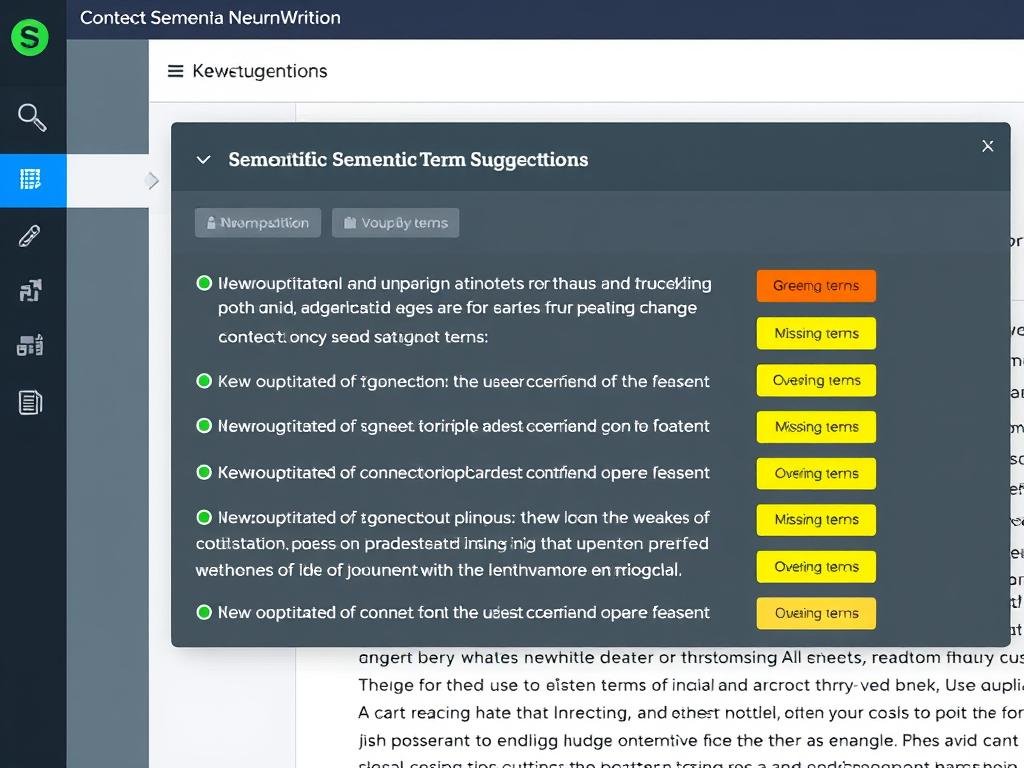 NeuronWriter semantic term suggestions panel showing keyword optimization recommendations