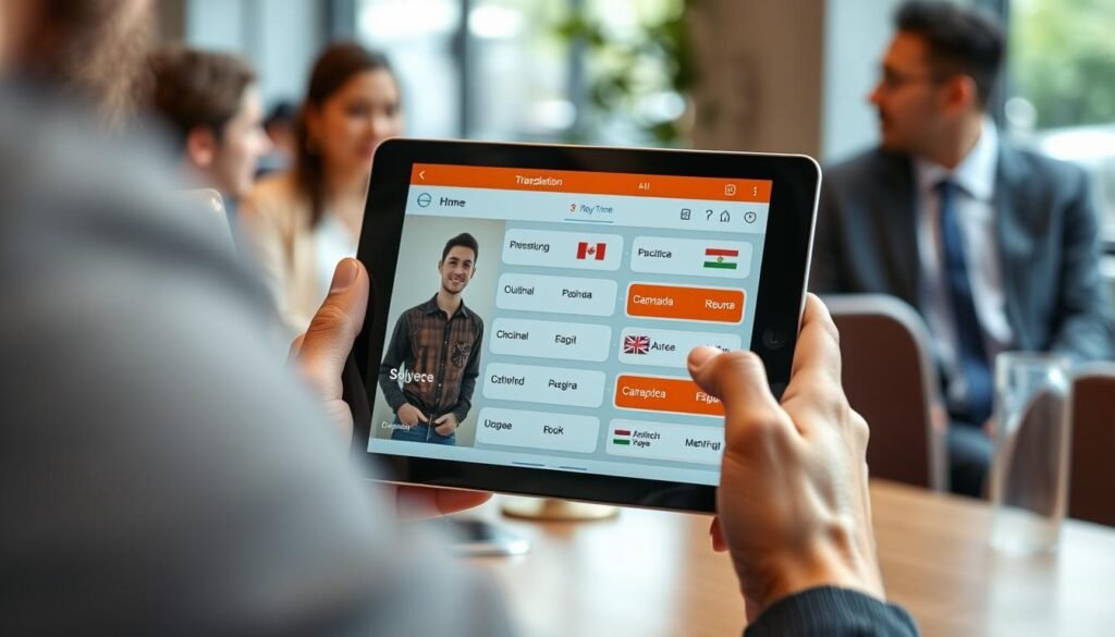 Person using AI translation tools to communicate across languages