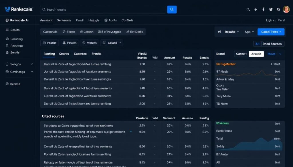Rankscale.ai results page showing brand rankings and sentiment in AI search results