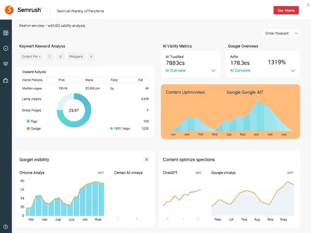 Semrush AI SEO Toolkit dashboard showing keyword analysis and AI visibility metrics