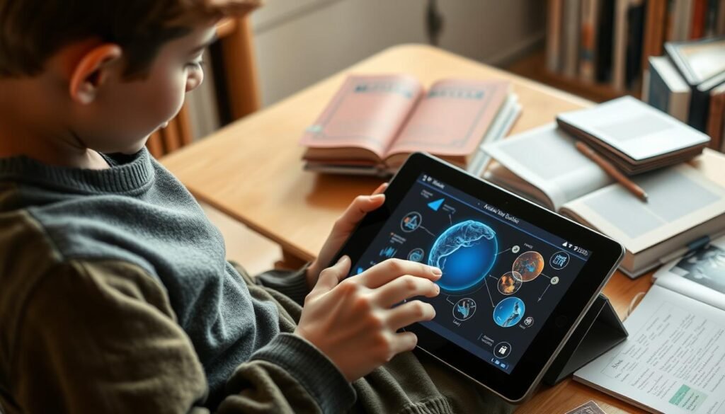 Student using AI learning tools to study complex subjects