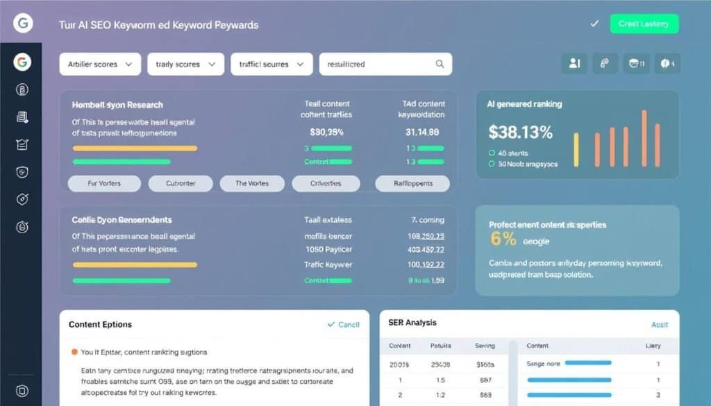 AI SEO platform showing keyword opportunities and content optimization recommendations
