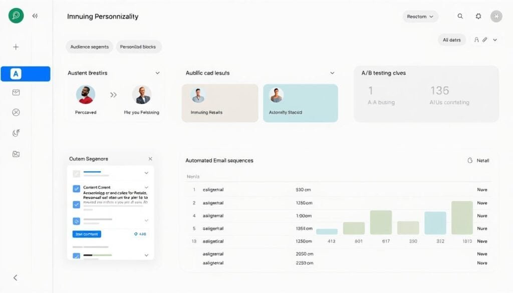 AI email marketing personalization dashboard showing segmentation and automation workflows