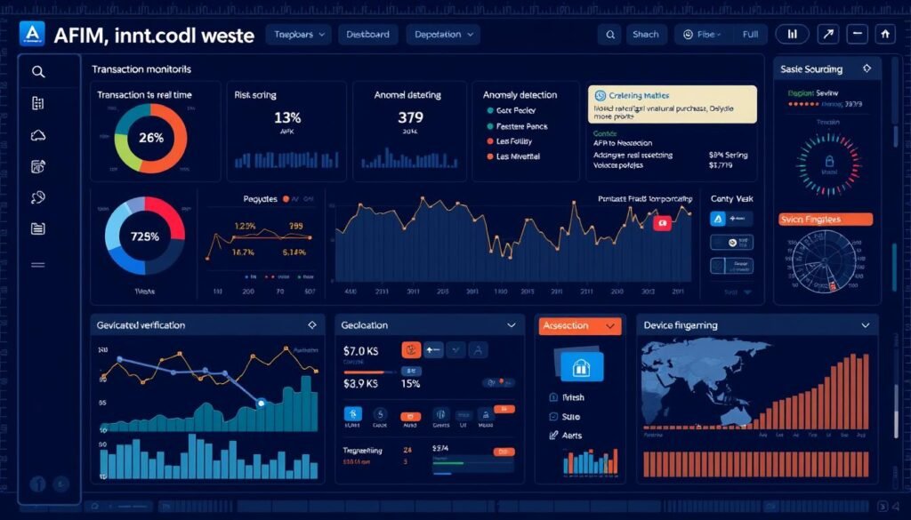 AI fraud detection system analyzing transaction patterns and flagging suspicious activities in real-time