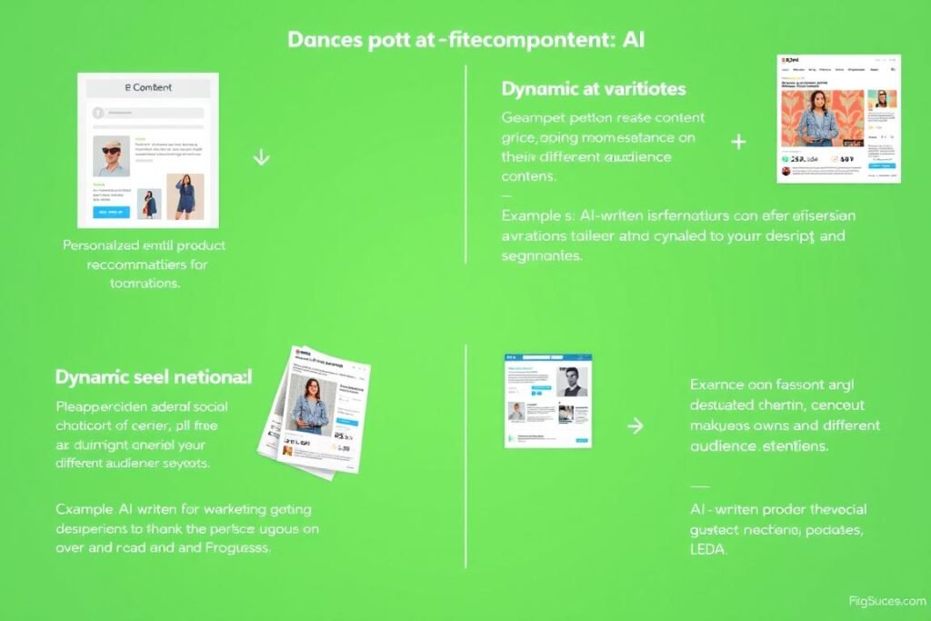 AI-generated marketing content examples showing personalized email campaigns and social media advertisements