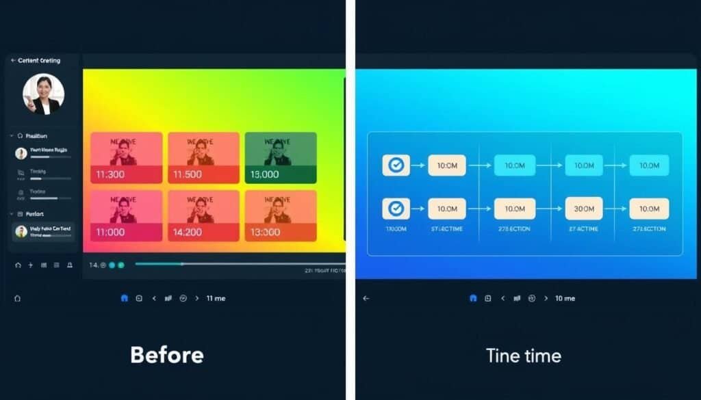AI marketing automation content creation process showing before and after workflow