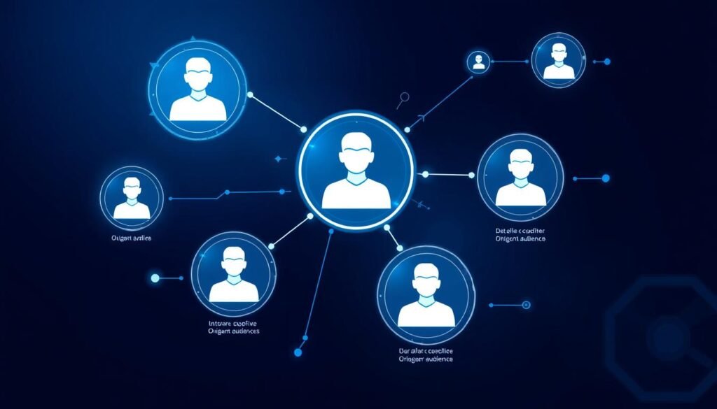 AI-powered audience targeting visualization showing customer segments and lookalike modeling
