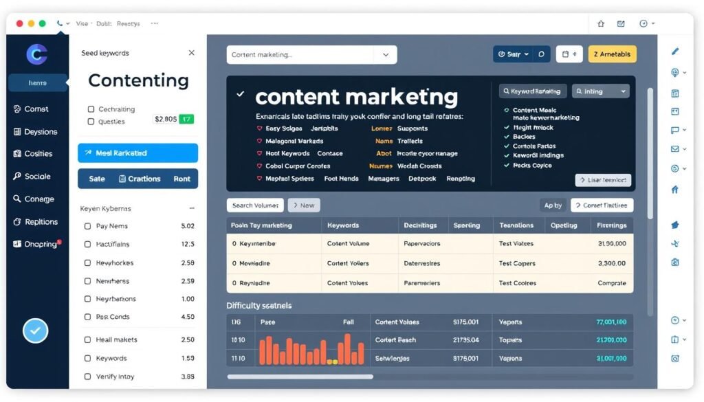 AI tool expanding a seed keyword into dozens of related keywords and variations