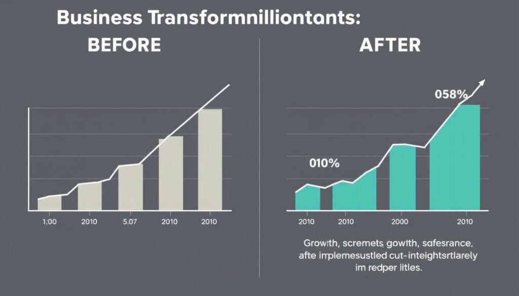 Before and after business transformation graphs showing growth after implementing customer insights