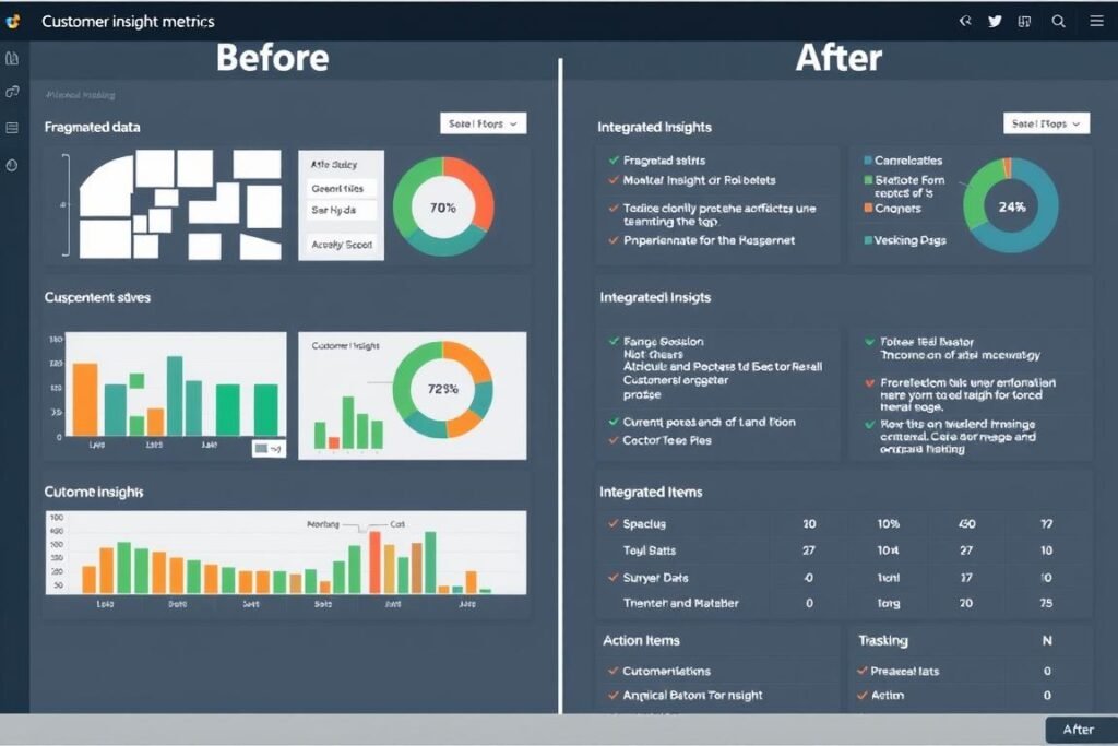 Before and after dashboard showing improved customer insight metrics