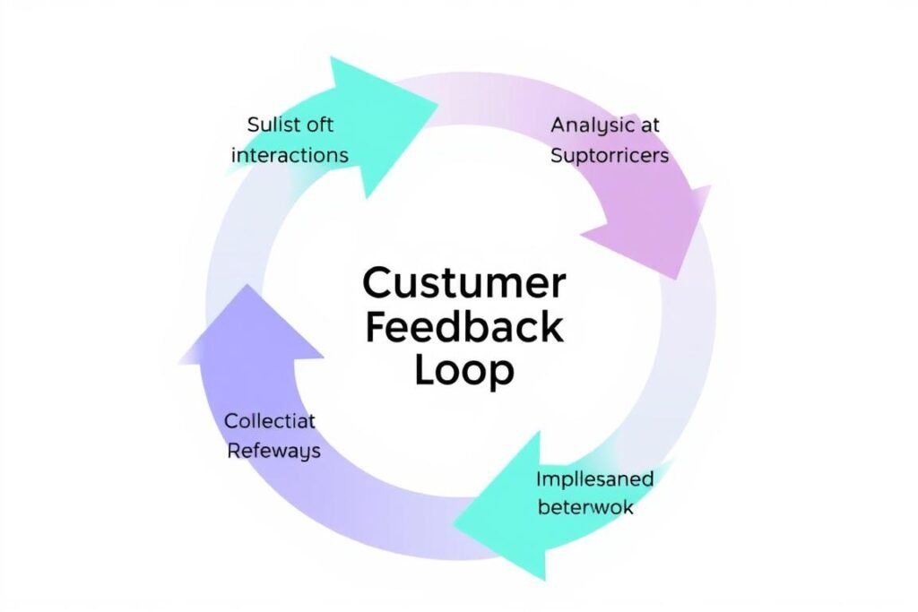 Customer feedback loop diagram showing collection, analysis and implementation phases