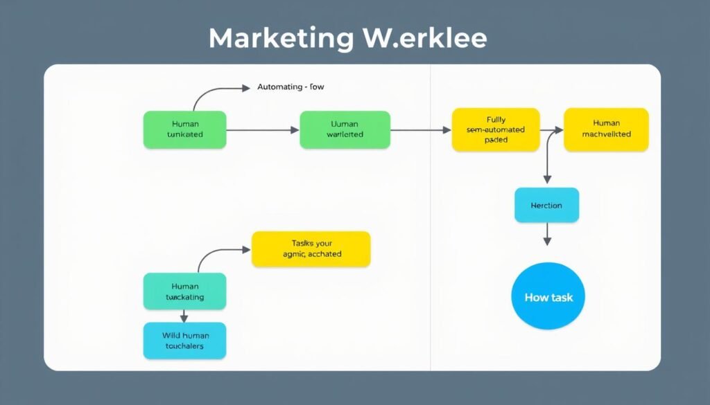 Marketing automation workflow diagram showing AI and human touchpoints