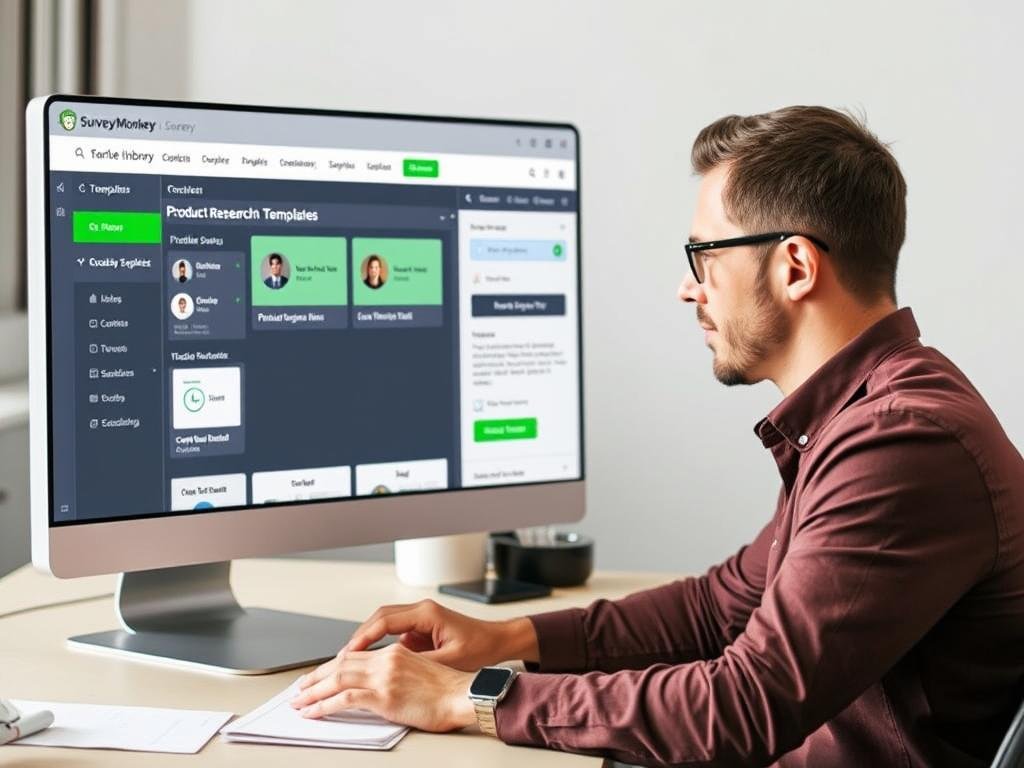 Product manager using SurveyMonkey's template library to quickly create a customer research survey Product manager using SurveyMonkey's template library to quickly create a customer research survey