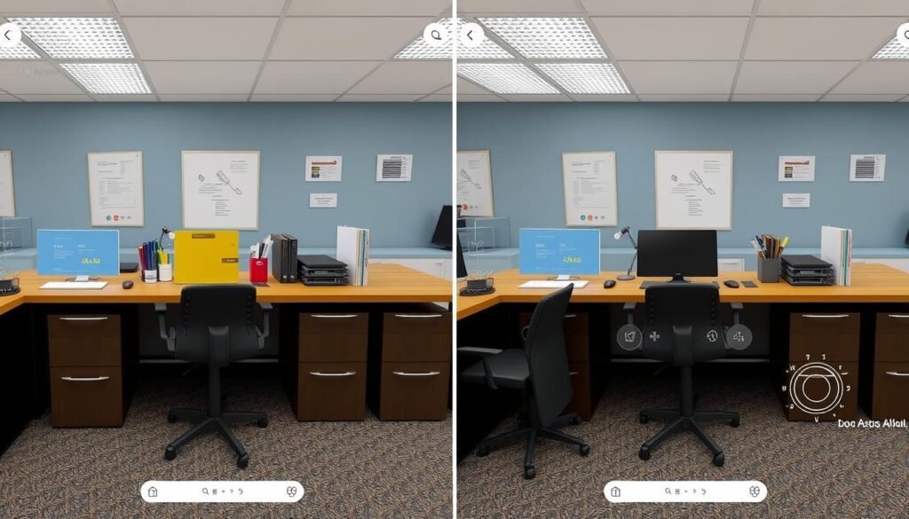 Side-by-side comparison of effective and ineffective AR implementation for office supplies