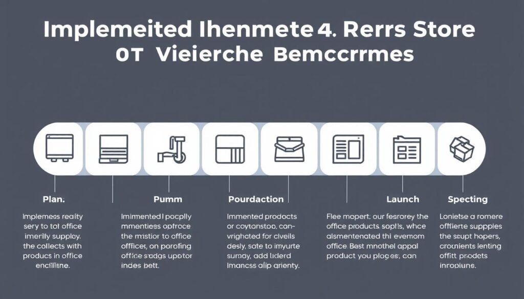 Step-by-step diagram showing the AR implementation process for an office supplies e-commerce store