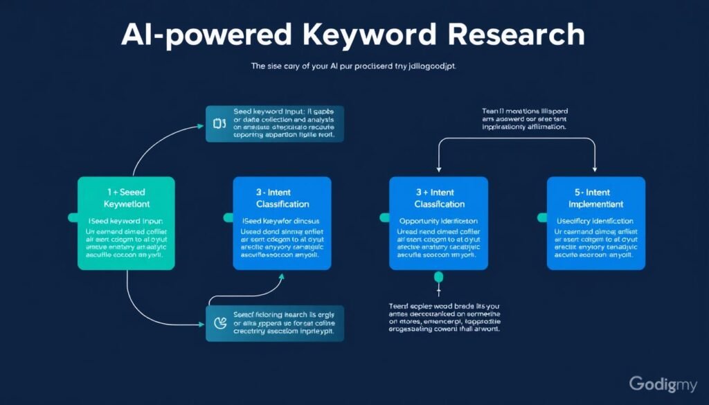 Step-by-step workflow of AI-powered keyword research process
