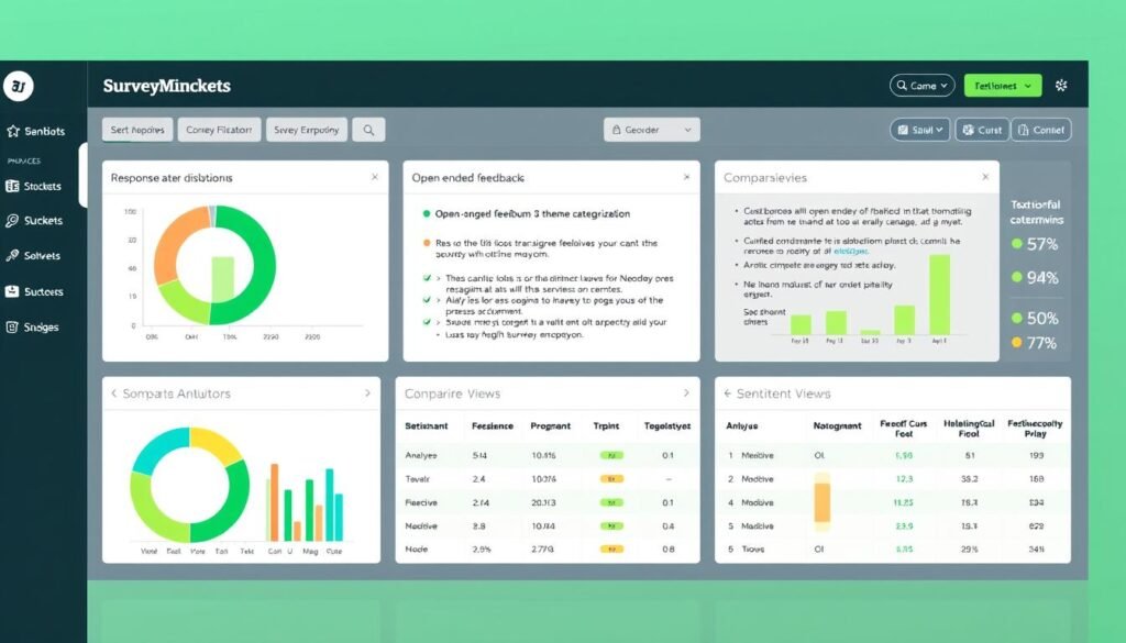 SurveyMonkey analysis dashboard showing customer feedback themes and sentiment analysis SurveyMonkey analysis dashboard showing customer feedback themes and sentiment analysis