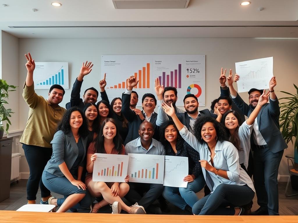 Team celebrating successful implementation of customer insights strategy