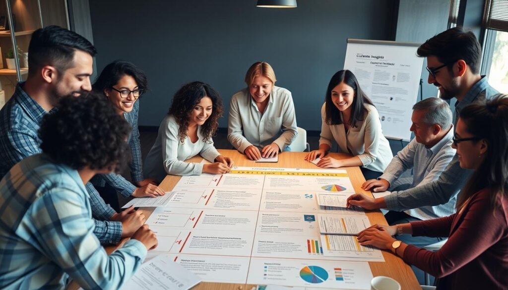 Team implementing a customer insights strategy with a roadmap and action items