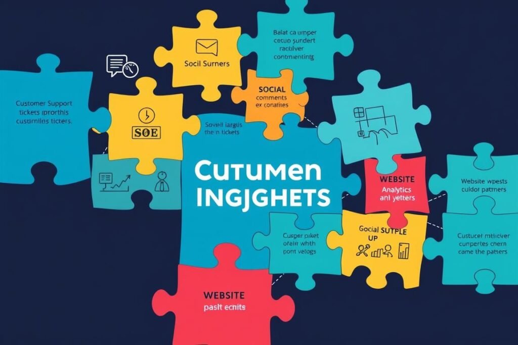 Various sources of hidden customer insights displayed as interconnected puzzle pieces