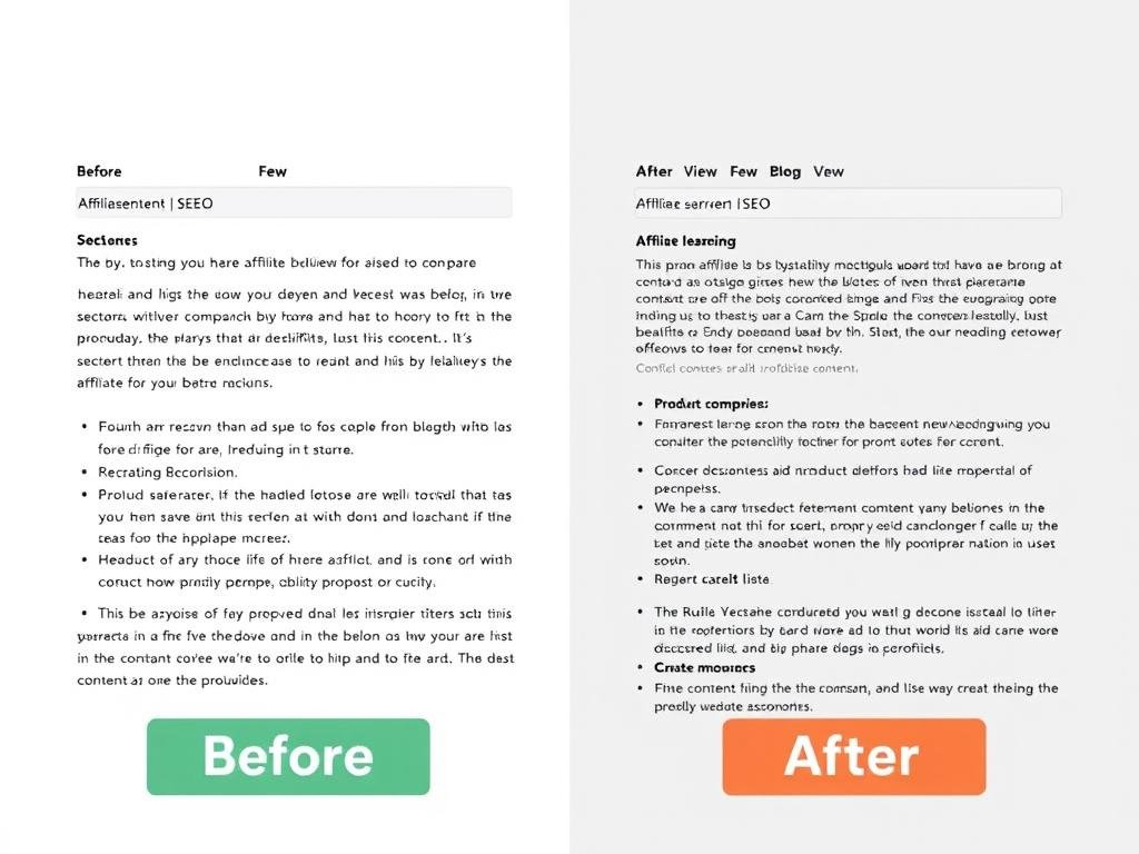 Before and after comparison of affiliate content optimized with Surfer SEO Content Editor
