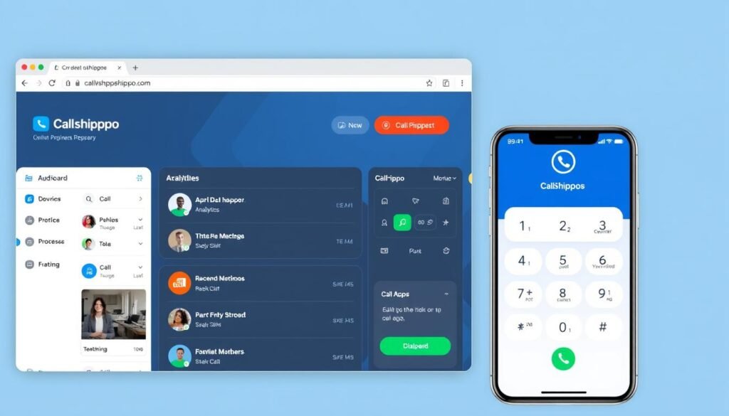 CallHippo user interface on desktop and mobile devices