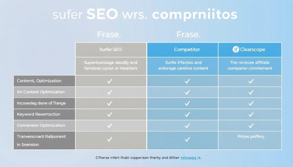 Comparison chart showing Surfer SEO Content Editor versus competing tools for affiliate content