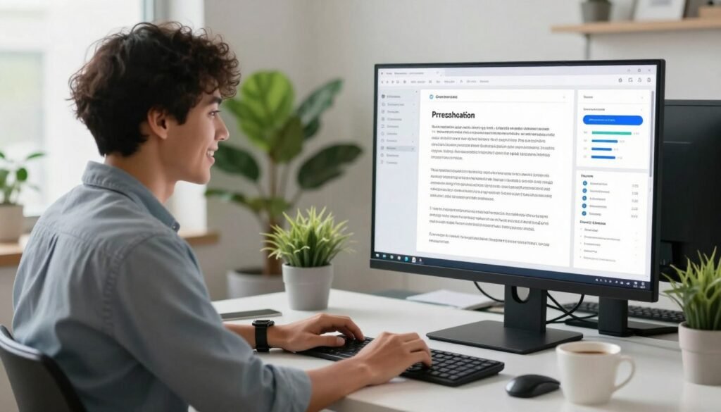 Content creator working efficiently with AI writing assistant
