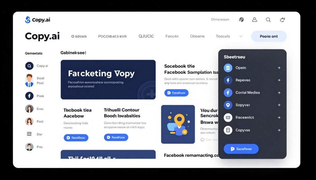 Copy.ai interface showing marketing template selection and content generation