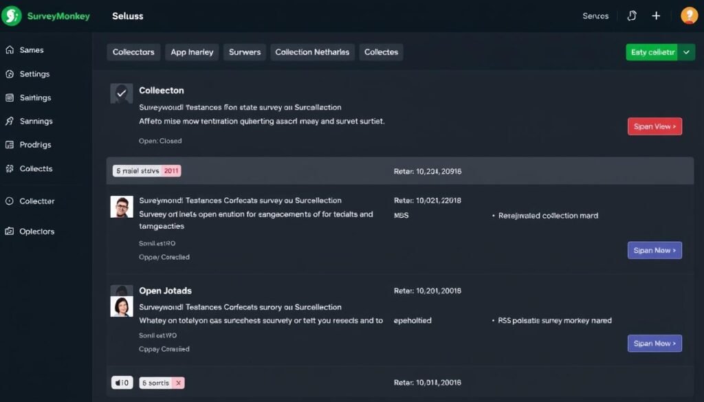 Dashboard showing multiple collectors for a single SurveyMonkey survey with different statuses